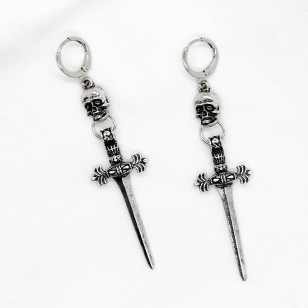 Skull and Sword Dangle Earrings